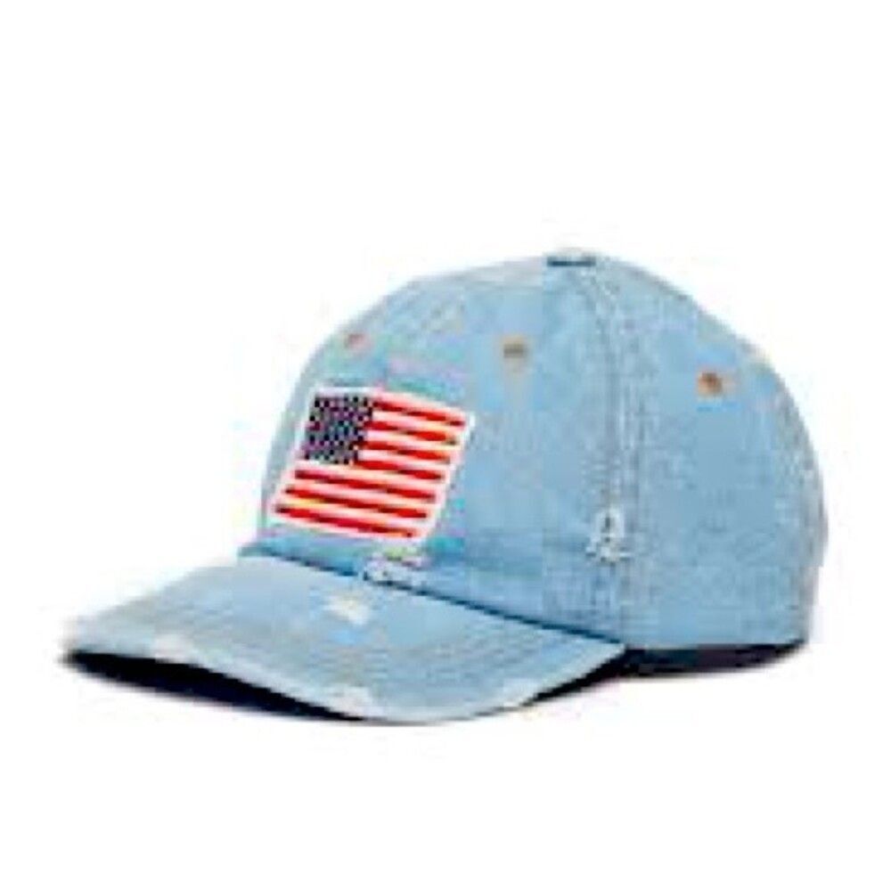 David and Young Baseball hat in distressed denim USA American flag patch…